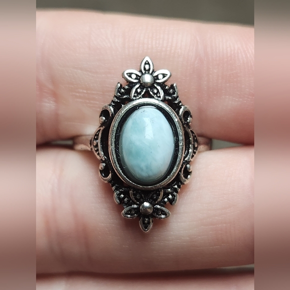 Genuine Blue Larimar Vintage Style Adjustable Crystal Ring - Picture 2 of 6